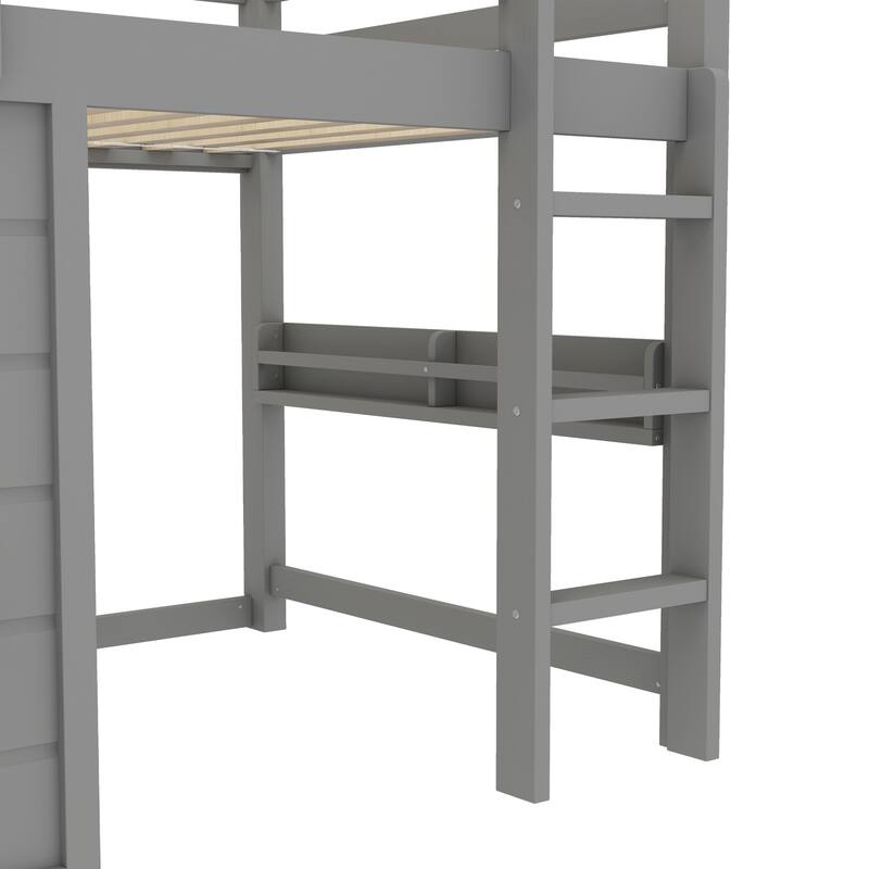 Twin Size loft bed with a playful sliding chalkboard, built-in bookshelf, and high-quality safety rails