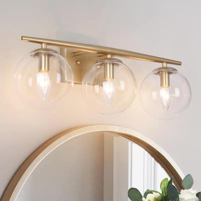 Modern Gold 3-light Bathroom Vanity Lights Farmhouse Globe Glass Dimmable Up & Down Wall Sconce