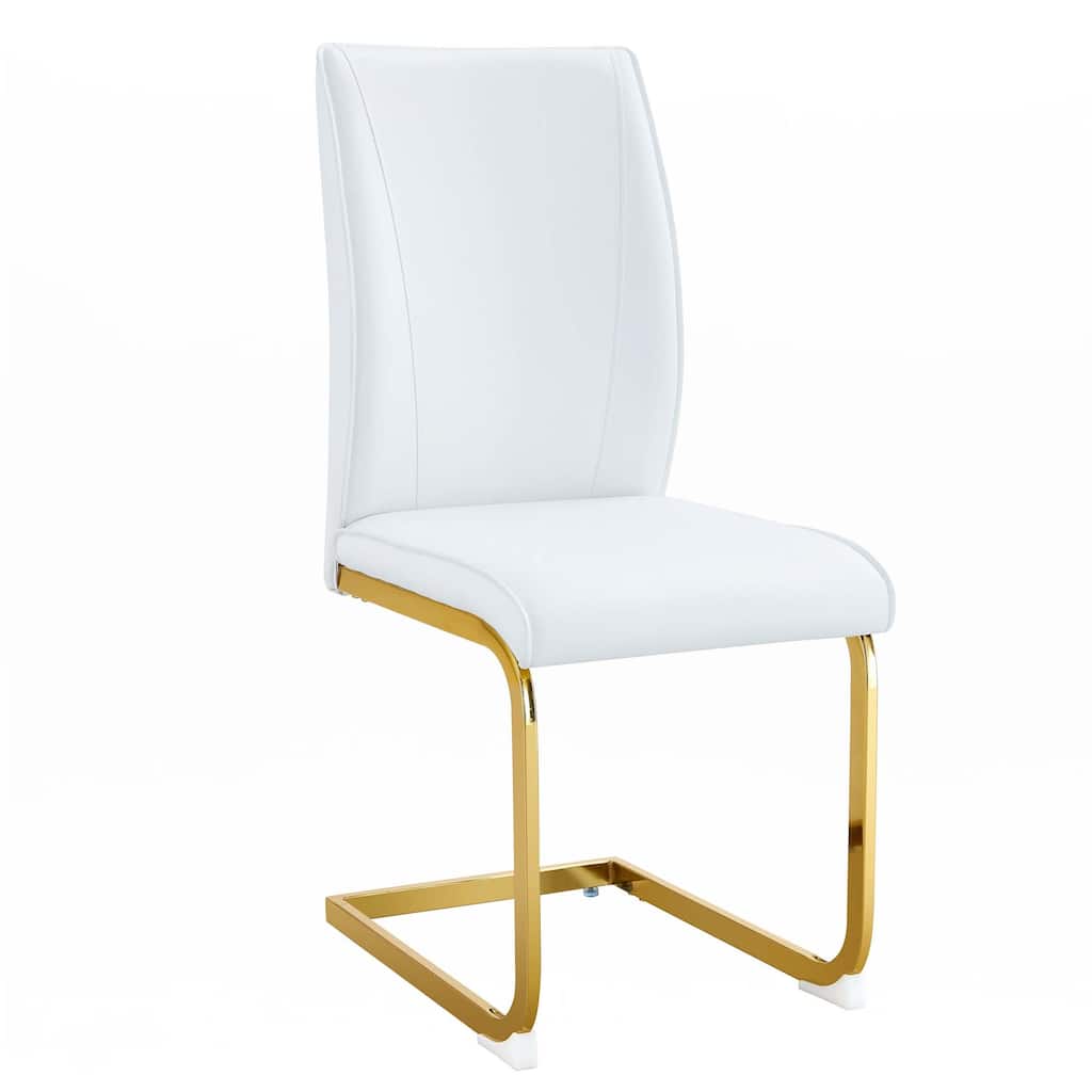 Set of 2 PU Material High Resilience Dining Chair with Arched Metal Gold Leg
