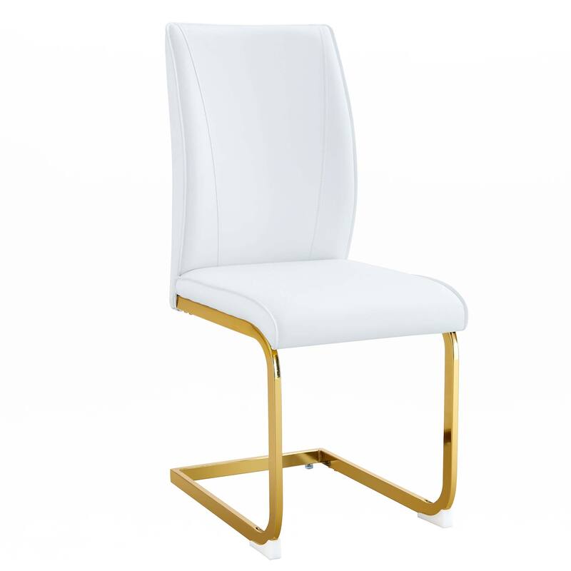 Set of 6 PU High Resilience Dining Chair with Arched Metal Gold Leg.