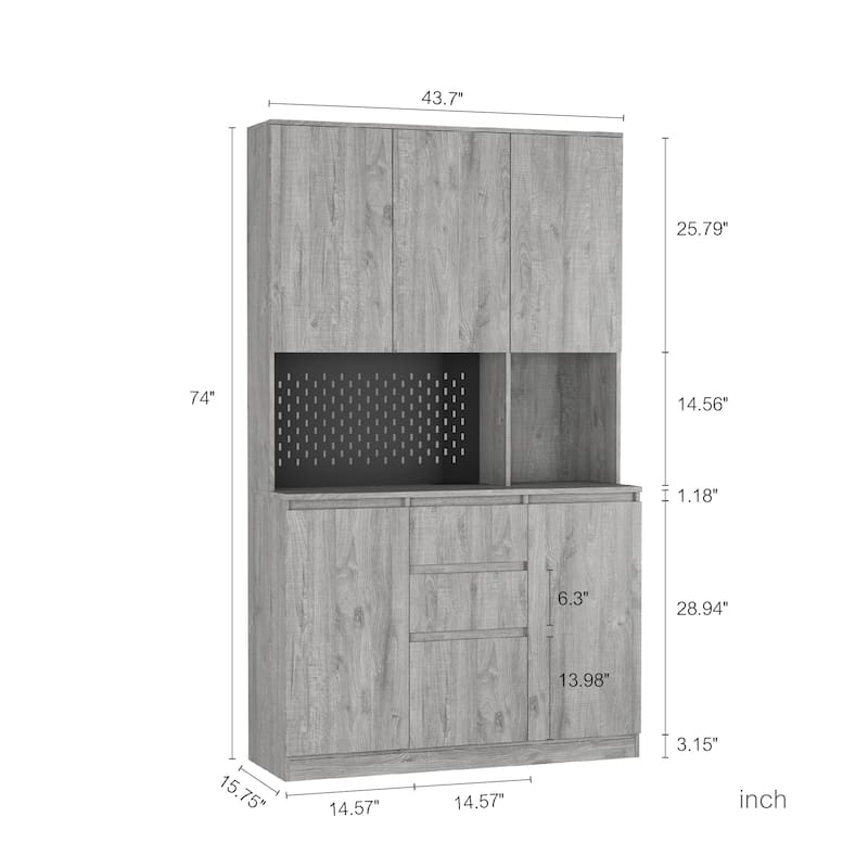 74" Modern Kitchen Pantry Cabinet with Charging Station and LED Lights