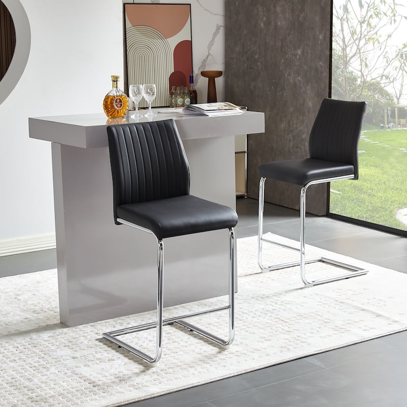Modern Design Bar Chair PU Leather Chrome Metal Pipe Restaurant Family