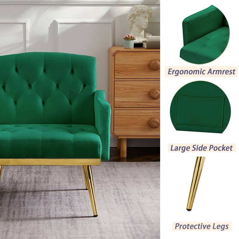 Velvet Accent Chair, Comfy Tufted Upholstered Armchair, Gold Legs - 28.7“W
