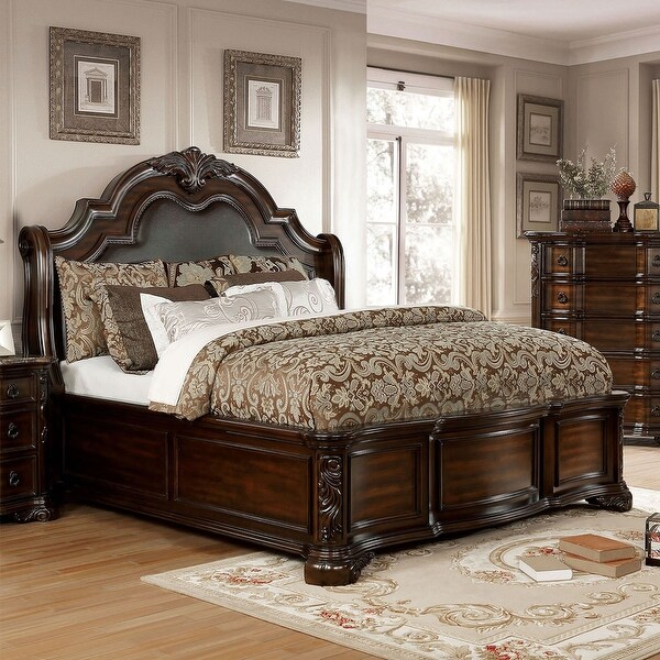 Shannon Queen Bed in Brown Cherry/Espresso Finish - Bed Bath