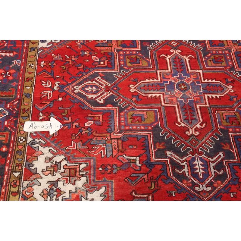 Hand Knotted Oriental 100% Wool Carpet Traditional Medallion Red Heriz Area Rug - 9' 1'' X 7' 3''