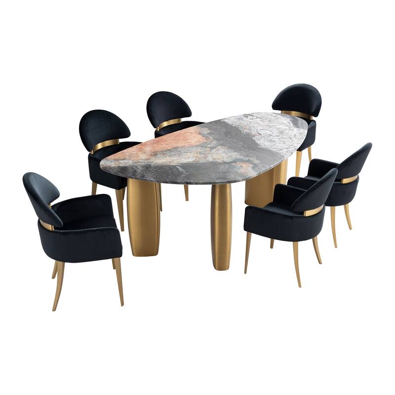 Furniture of America Luvien Modern 7-Piece Colorful Sintered Stone Top Oval Dining Table Set