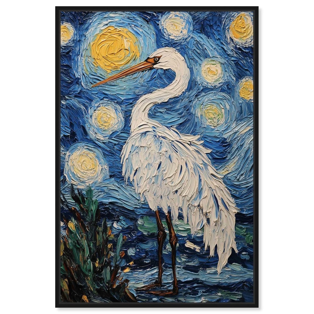 Crane in Starry Night Canvas by Art Remedy