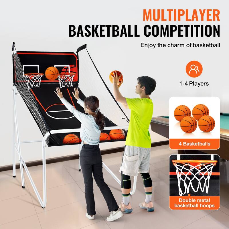 Foldable Basketball Arcade Game, 2 Player Indoor Basketball Game, Home Dual Shot Sport with 8 Game Modes, and Inflation Pump