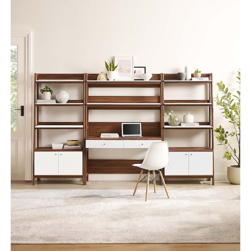 Bixby 3-Piece Wood Office Desk and Bookshelf - White