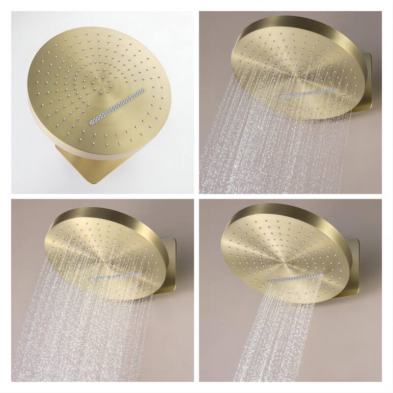 6-Way Wall Mounted 12.6'' Round Showerhead with High-pressure Handheld Showerhead in Black/Gold