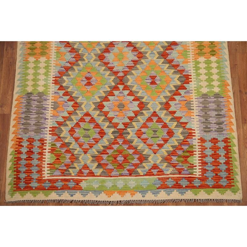 Hand Woven Oriental 100% Wool Carpet Southwestern Geometric Multi-Colored Kilim Area Rug - 6' 7'' X 5' 0''