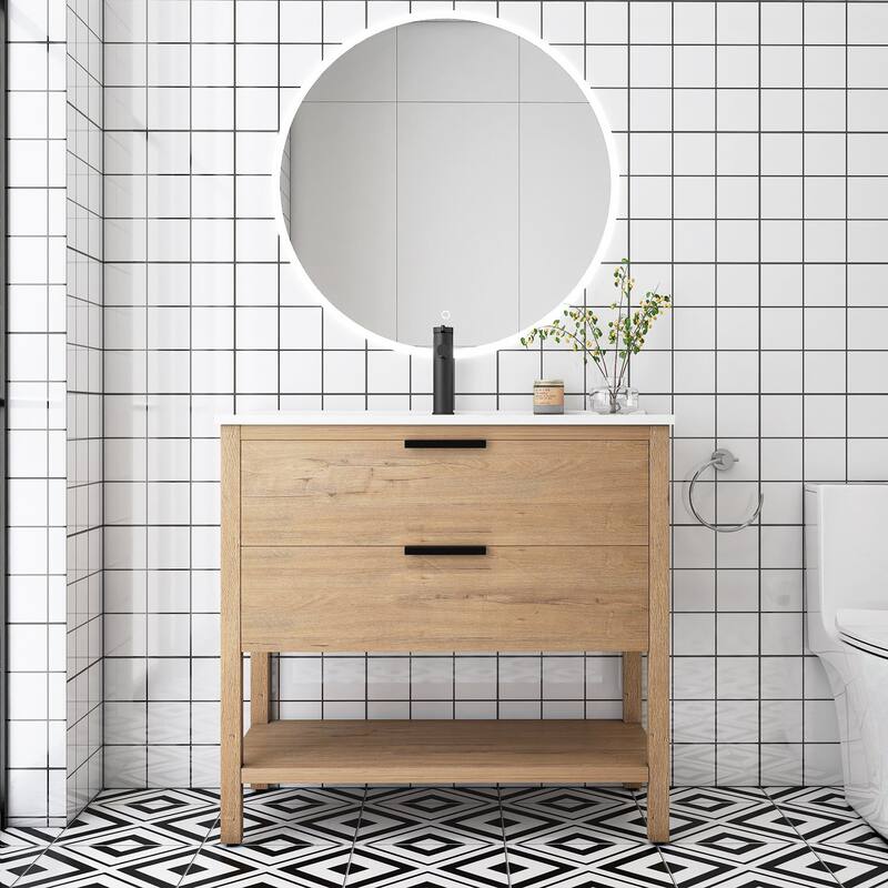 Plywood Freestanding Bathroom Vanity Set with Integrated Sink
