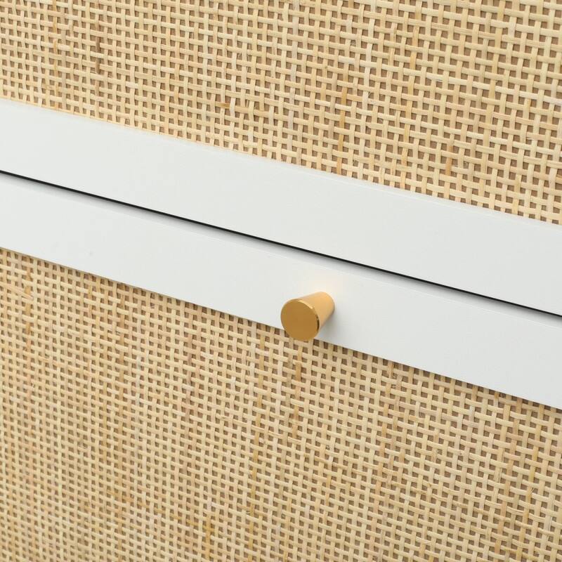 Freestanding Modern Shoe Rack Storage with 3 Natural Rattan Door