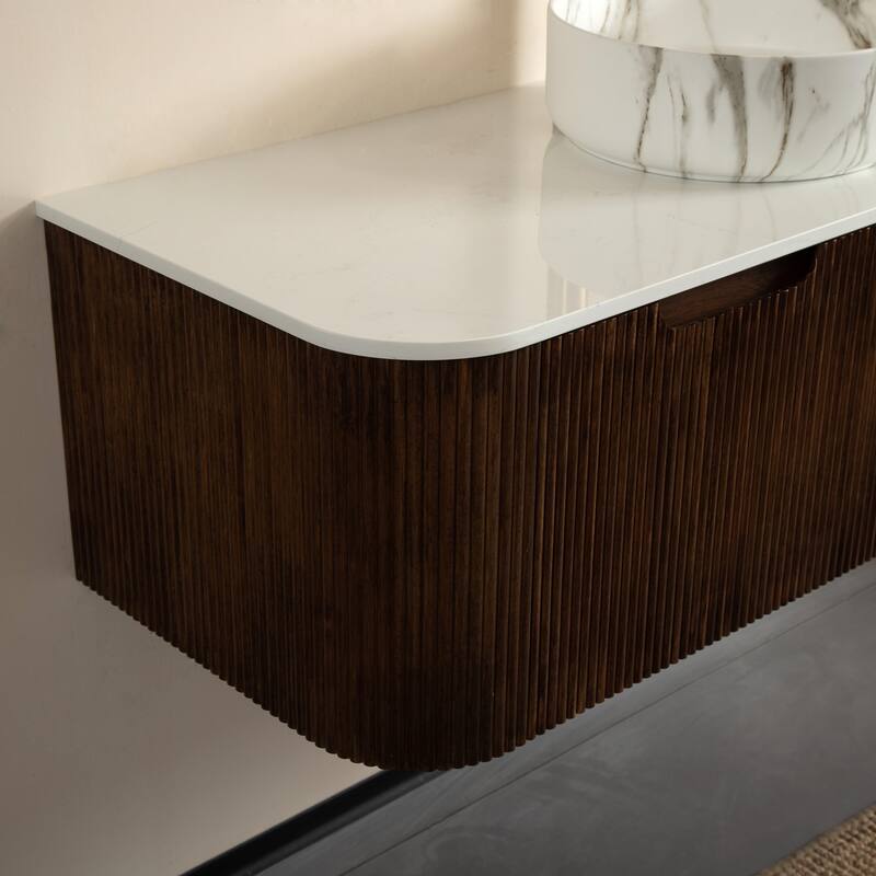 GDFStudio - Dina Modern 48" Floating Bathroom Vanity with Striped Curved Drawers & White Round Ceramic Basin, WITHOUT Faucet