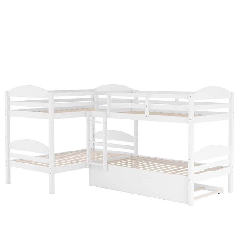 Merax Twin L-Shaped Triple Bunk Bed with Trundle and Ladder