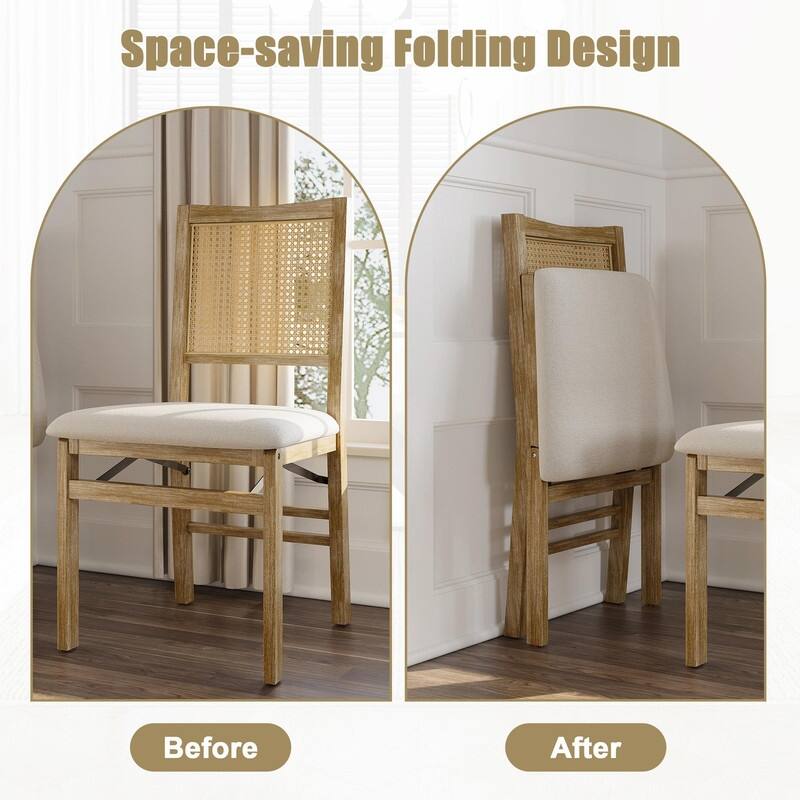 Scandinavian Woven Back Wooden Dining Chairs, Set of 2, Solid Wood Frame with Cushioned Seat