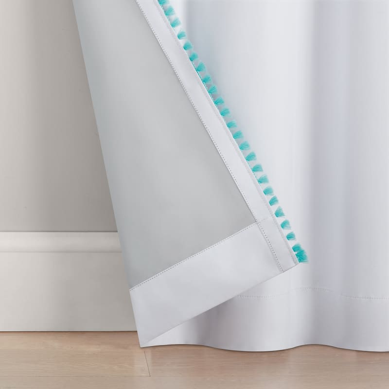 Eclipse Kids Tassel Border 100% Blackout Rod Pocket Curtain Panel