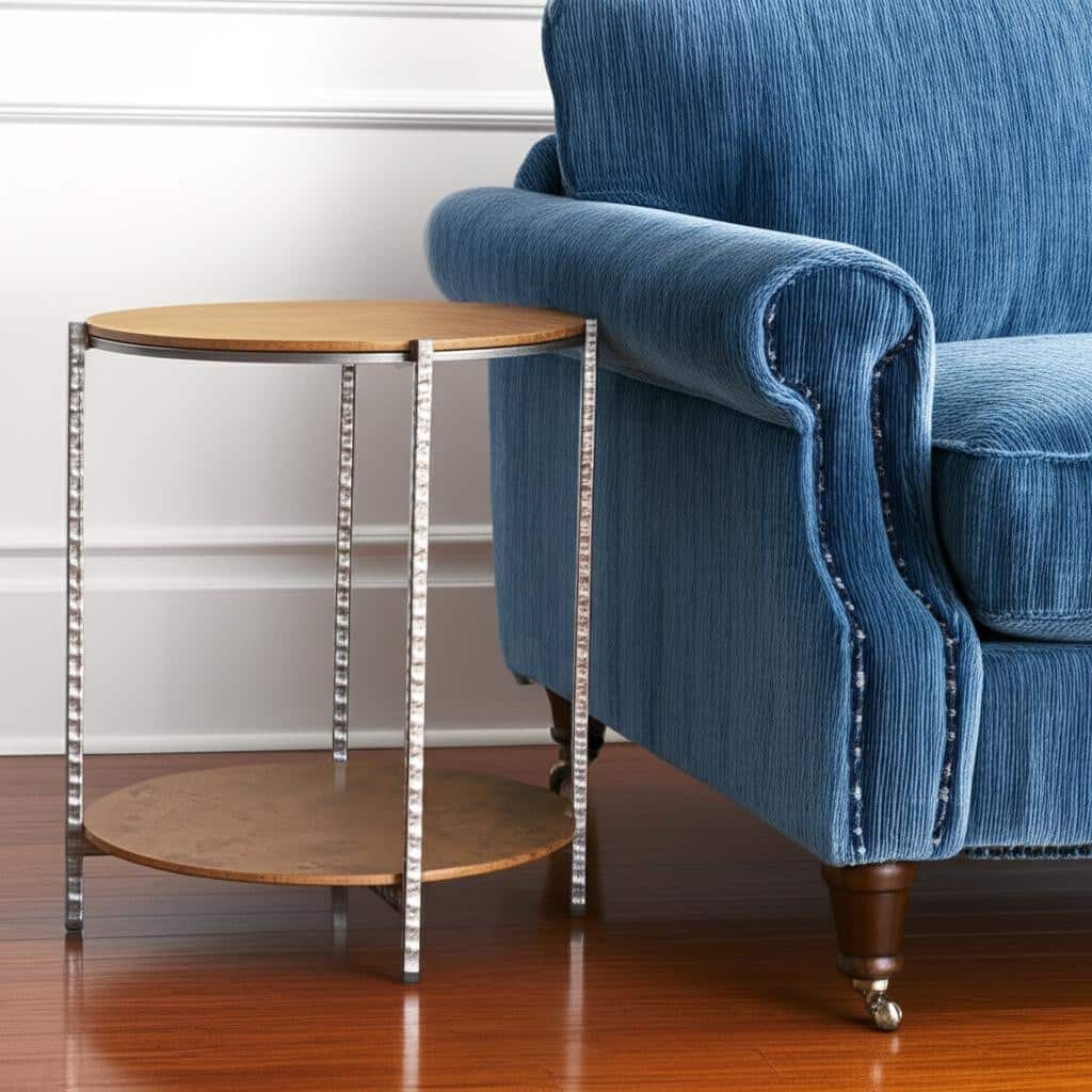 HomeRoots 22" Natural and Silver Wood and Steel Round End Table With Shelf - 20.00 in. x 22.00 in. x 20.00 in.