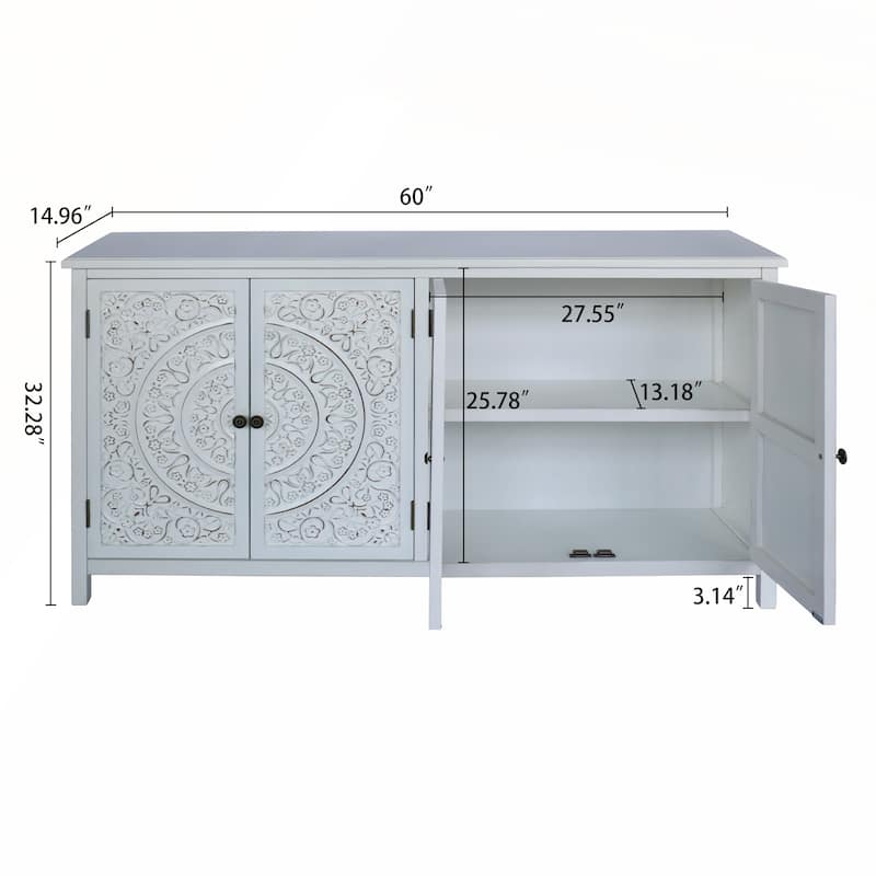 60in White Accent Cabinet with 4 Doors