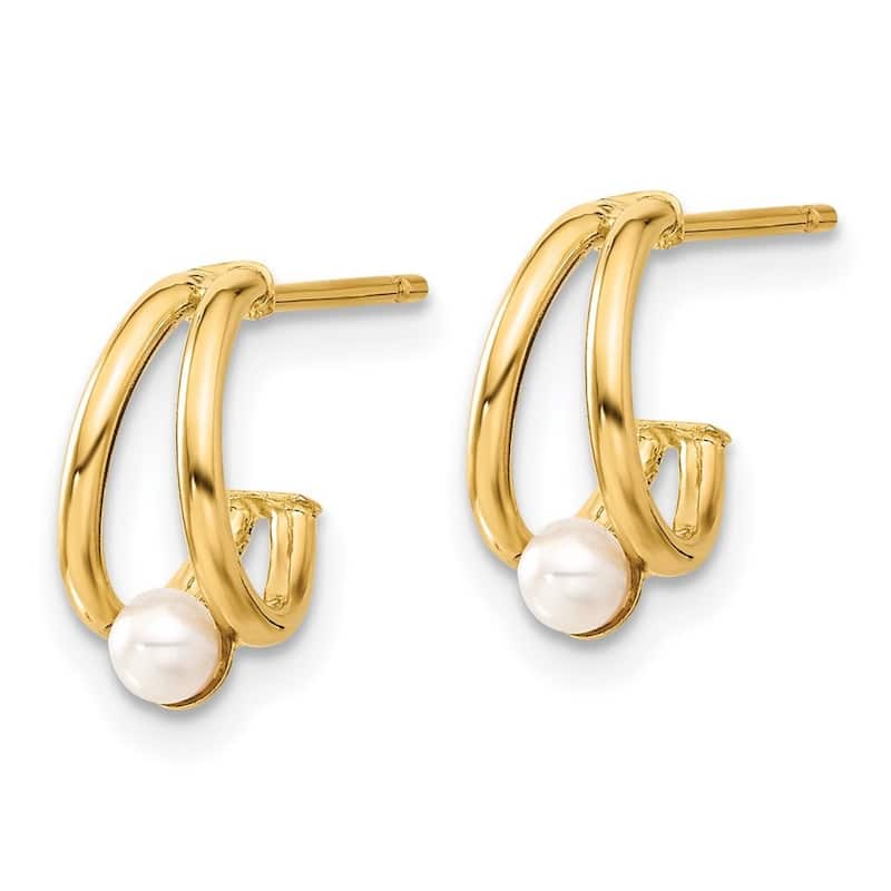 Curata 14k Yellow Gold 11.3x7.35mm Freshwater Cultured Pearl J Hoop Earrings