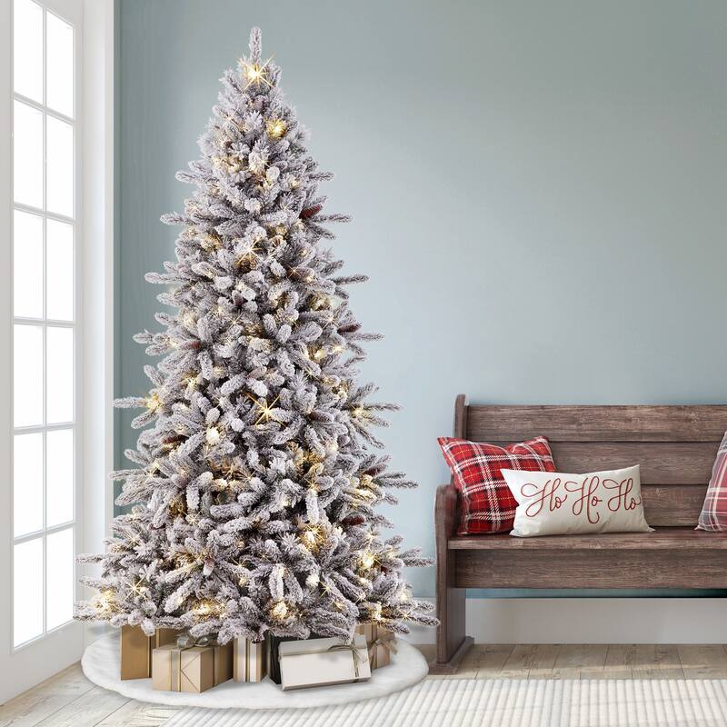 Puleo International 6.5 ft. Pre-lit Flocked ‎Bennington Fir Artificial Christmas Tree