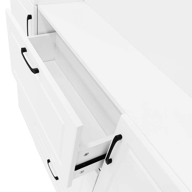 51.1"L Entryway Bench with Mirrored Cabinet Door