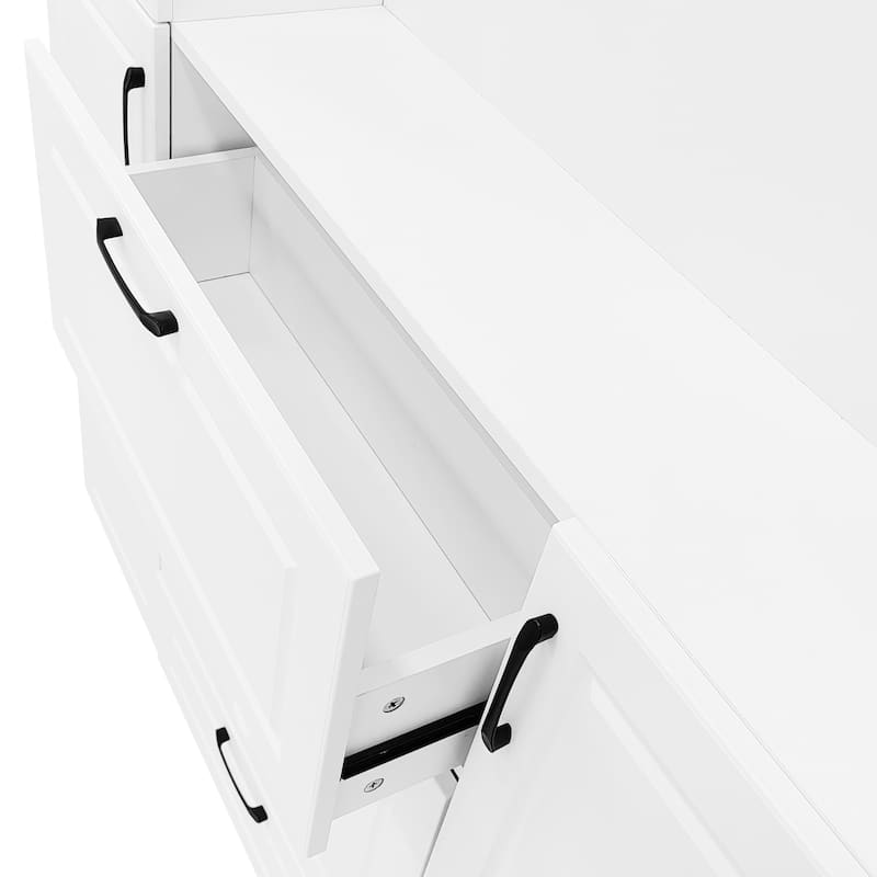 51.1'' Entryway Bench with Integrated Shoe Cabinet , 3-in-1 Design and Mirrored Cabinet Door, Hall Tree with 4 Sturdy Hooks