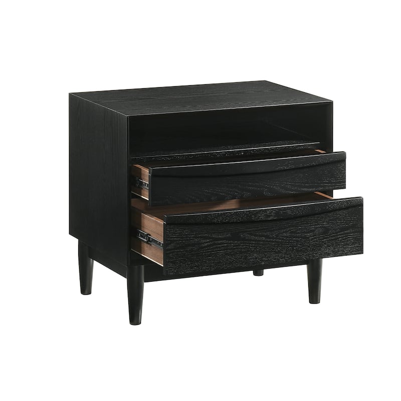 Artemio Black or Walnut Wood 3 Piece Bedroom Set with Grey Upholstered Headboard