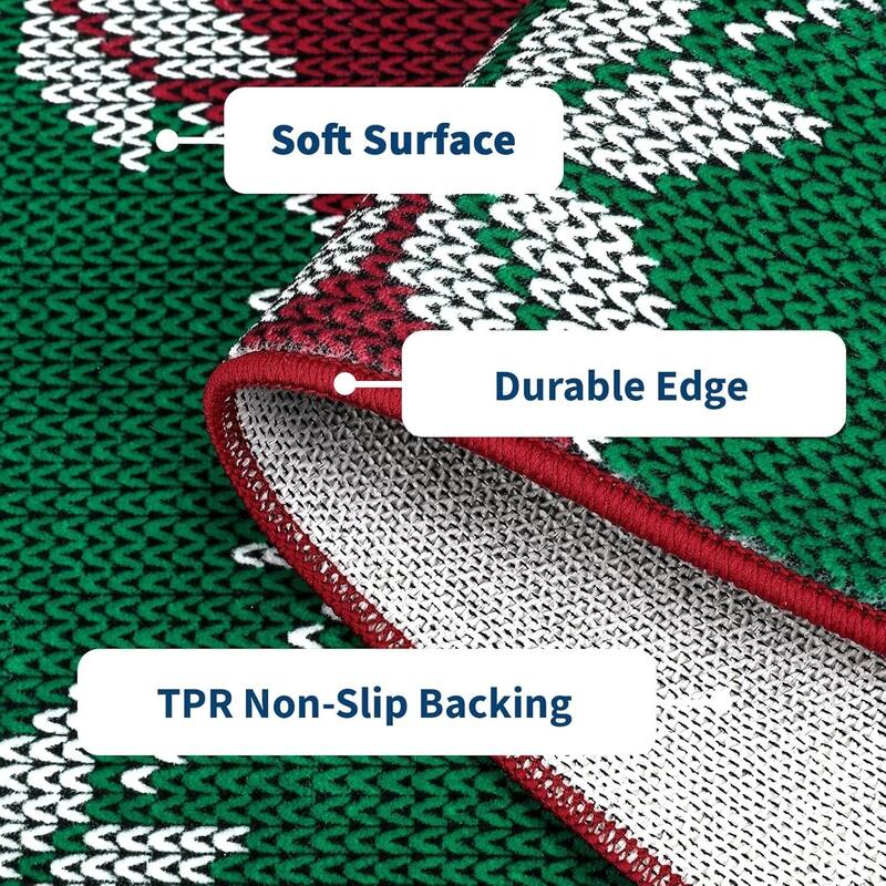 GustoWave Christmas Geometric Throw Area Rugs, Non Slip Machine Washable, Green+Red - 1'6" x 2'6"