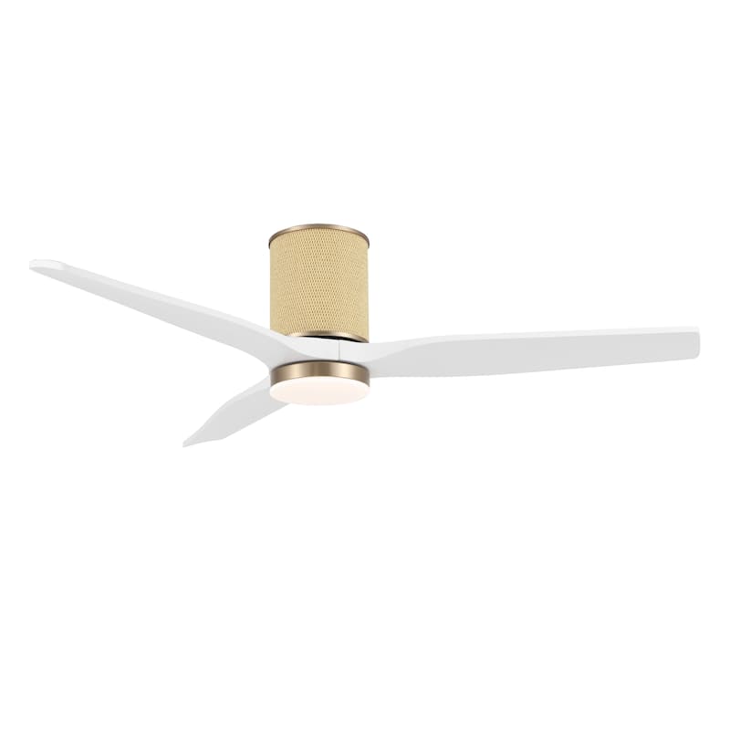 MLiAN 52 In. 3 Solid Wood Blades Flush Mount Ceiling Fan with Light Kit - 52"
