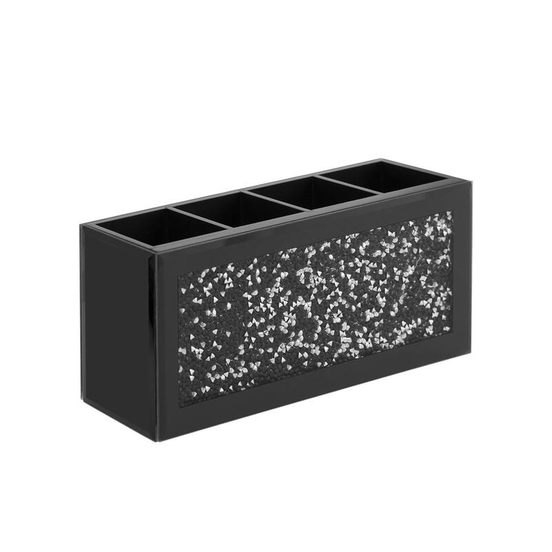 9" Black And Silver Glass Four Section Jewelry Organizer With Faux Crystals