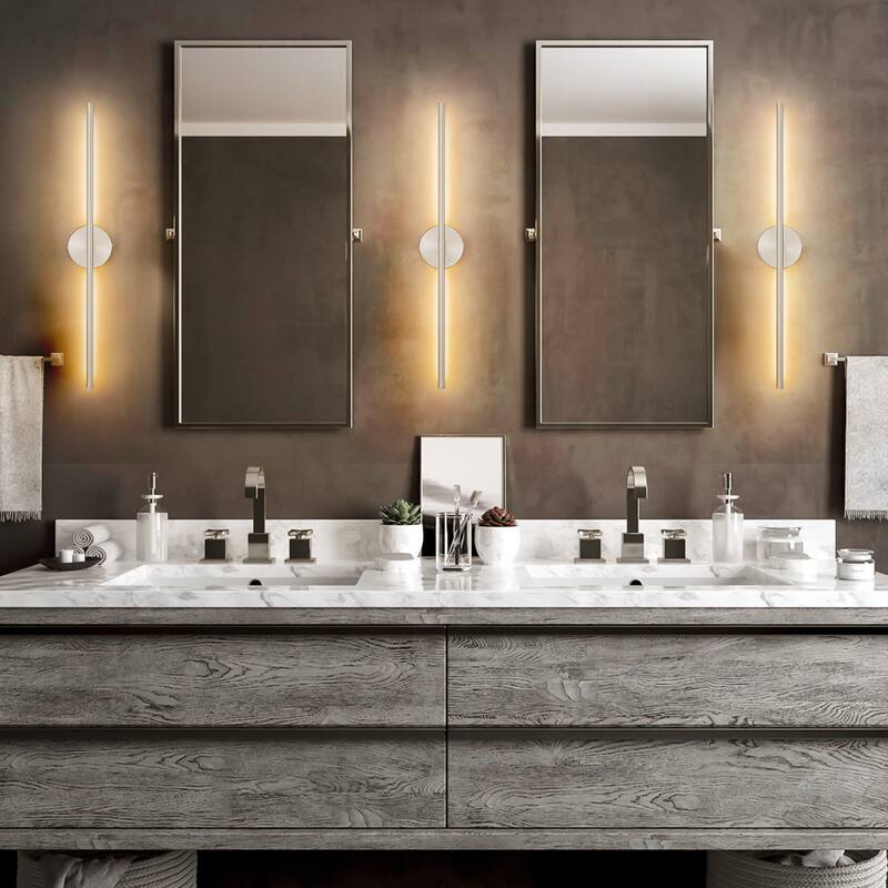 1-Light Modern Linear Aluminum Dimmable Integrated LED 3000K Warm Light Bathroom Vanity Lights for Mirror