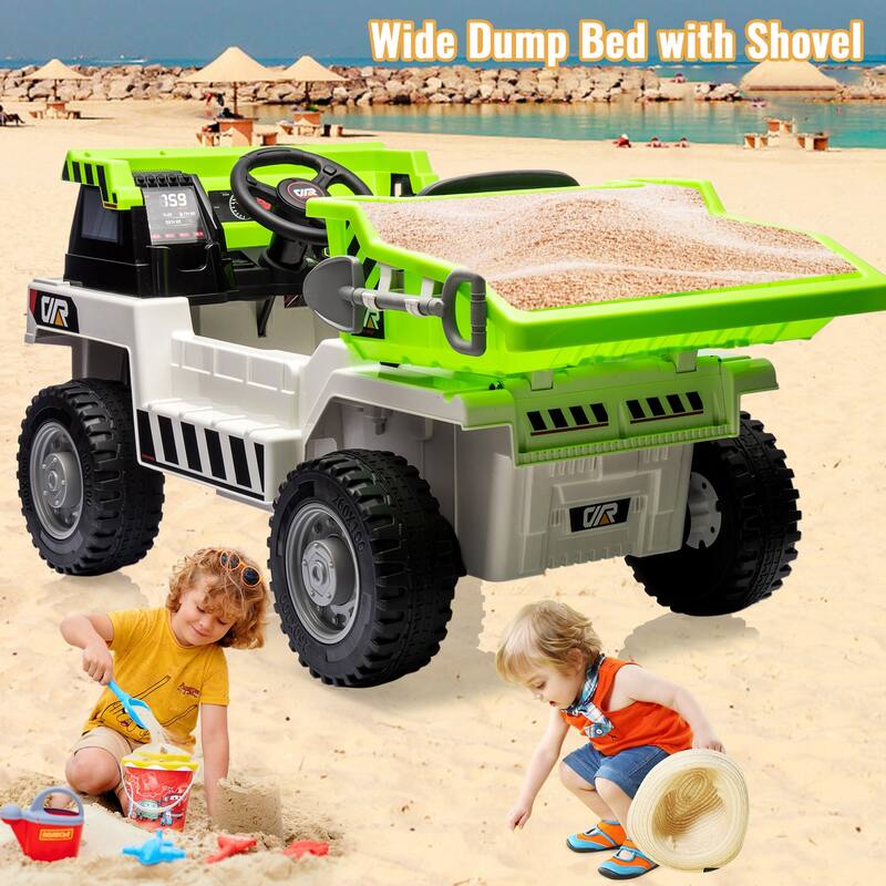 12V Electric Kids Ride-on Dump Truck Toy Car with Dumping Bed, Shovel