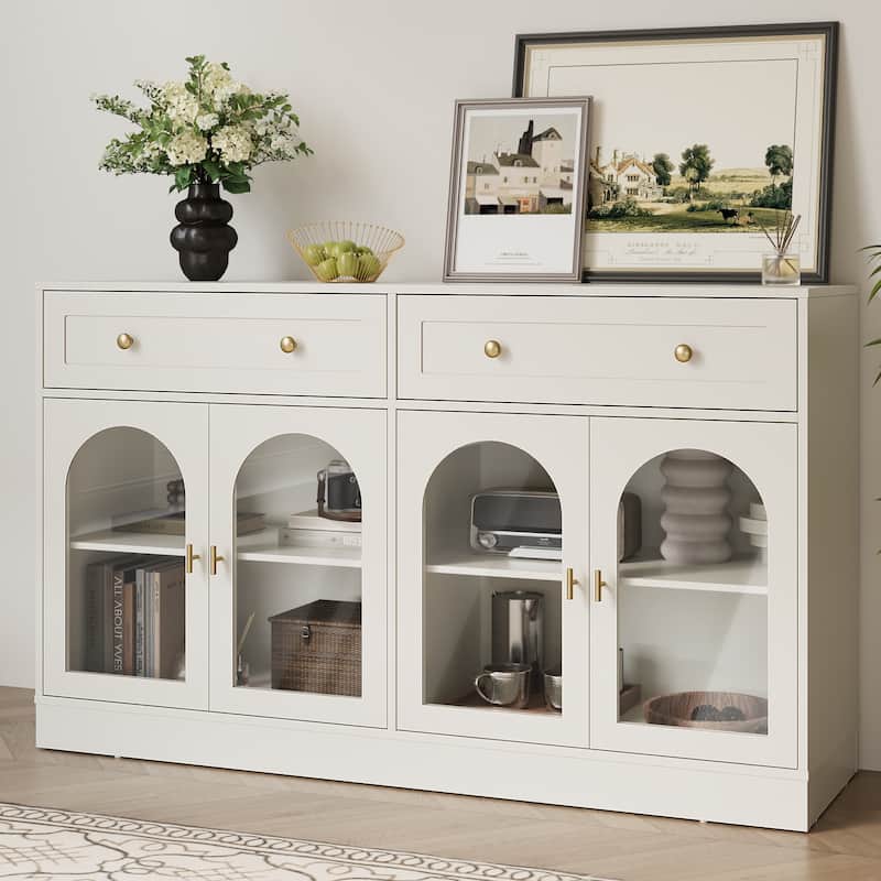 Wide Sideboard Buffet with 2 Drawers & 4 Doors - White