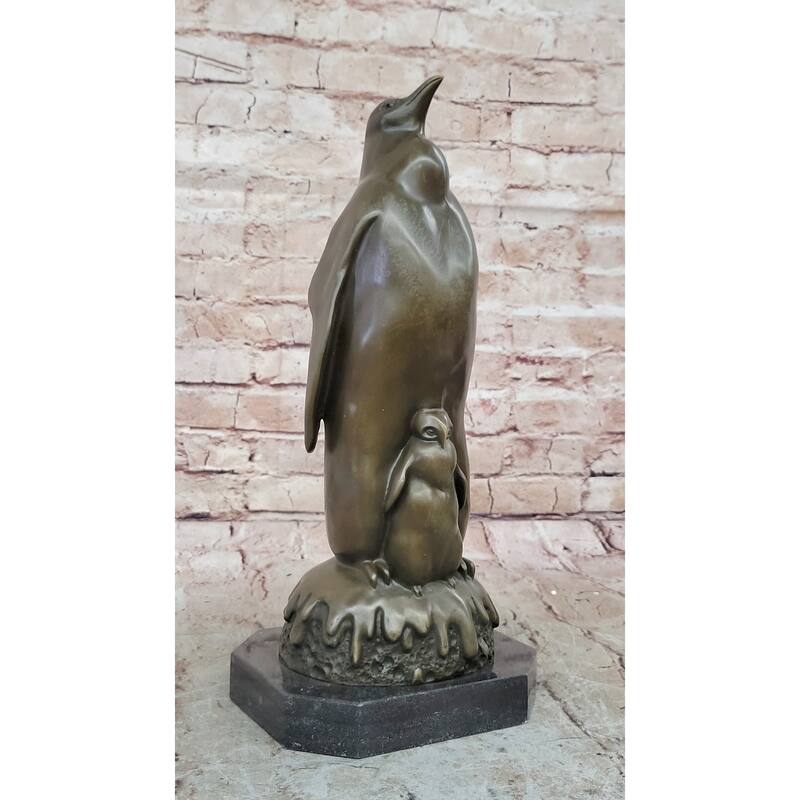 Penguin And Baby Chick Nestling Bronze Statue Sculpture Collectible Original Art 15 Inches X 7 Inches