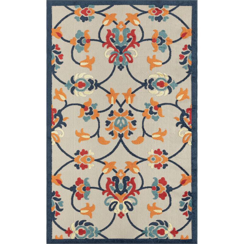 Sevita Floral Damask High-Low Indoor/Outdoor Area Rug - 2' x 3' - Blue/Orange/Multi