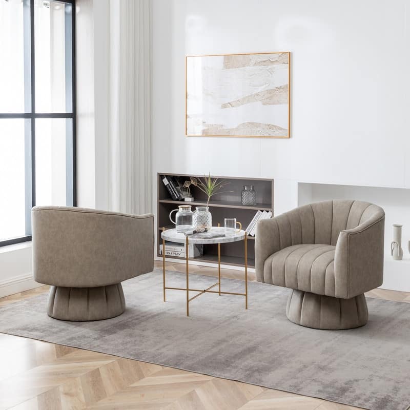 SEYNAR Mid-Century Swivel PU Leather Tufted Round Accent Barrel Chair set of 2