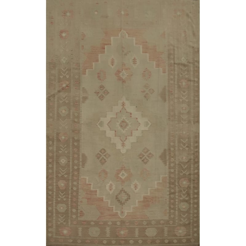 Hand Woven Oriental 100% Wool Carpet Southwestern Tribal Greys & Charcoal Kilim Area Rug - 12' 1'' X 8' 8''
