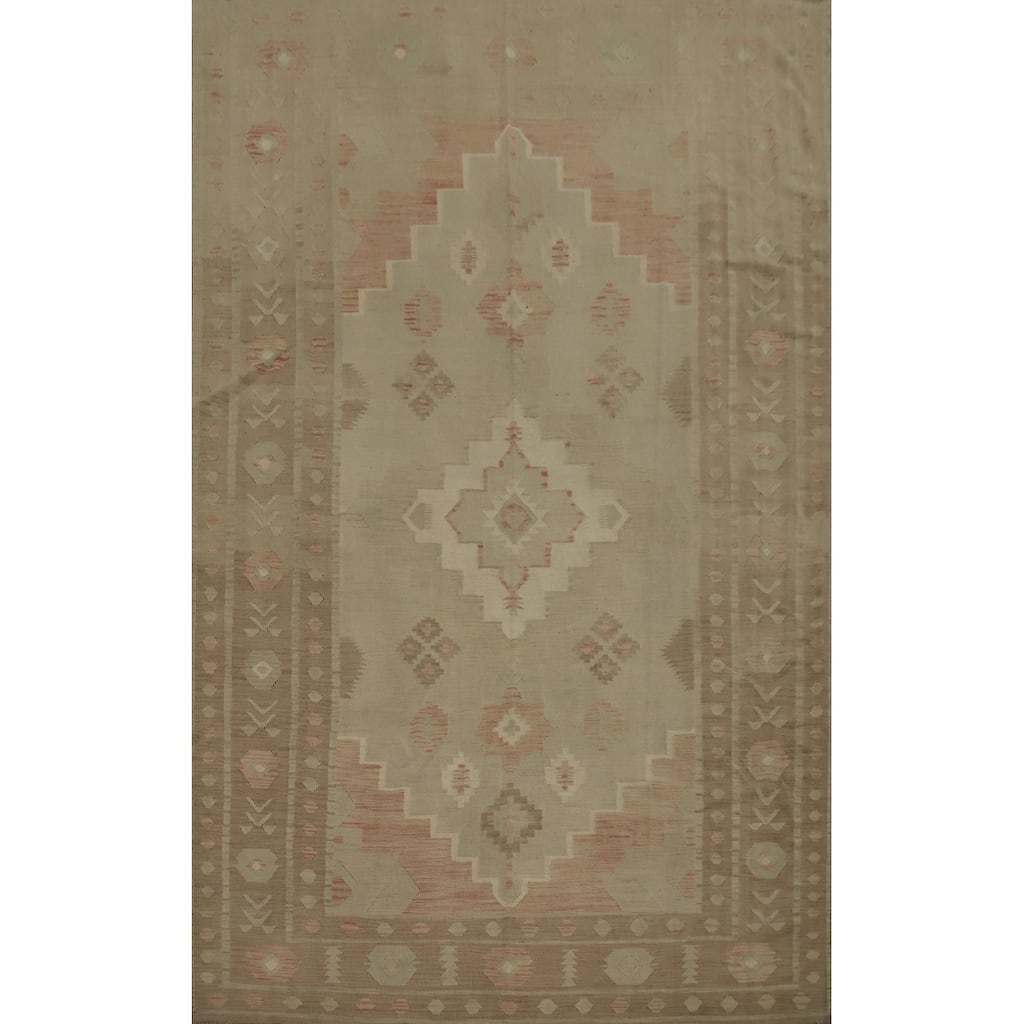 Hand Woven Oriental 100% Wool Carpet Southwestern Tribal Greys & Charcoal Kilim Area Rug - 12' 1'' X 8' 8''