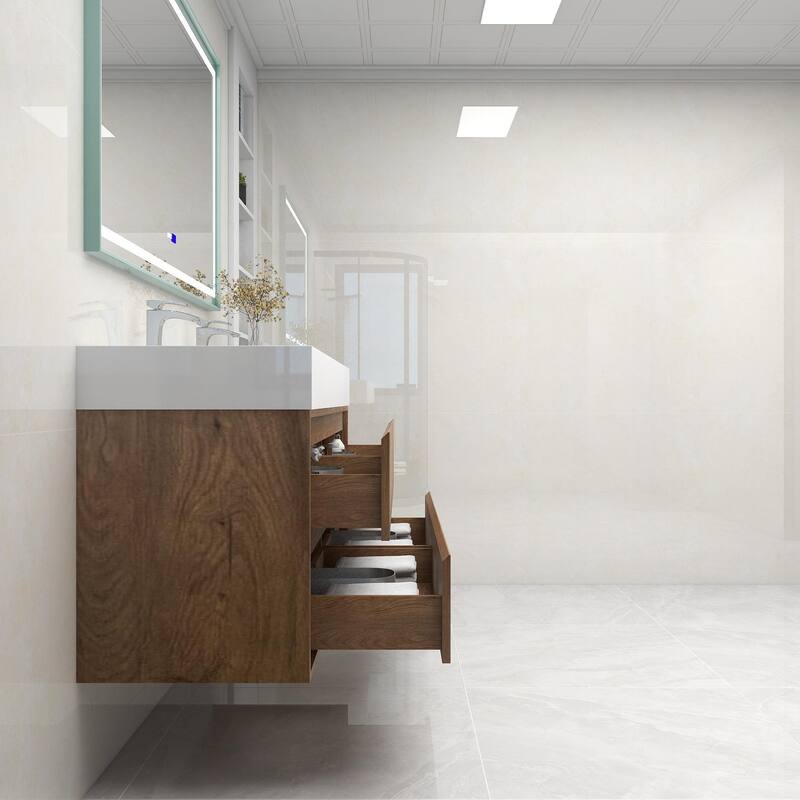 Victoria 60" Wall Mounted Modern Vanity with Double Acrylic Sink