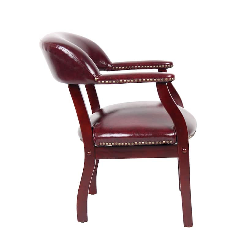 Elon Guest Chair, Brass Nailhead Trim, Mahogany, Burgundy Oxblood Vinyl