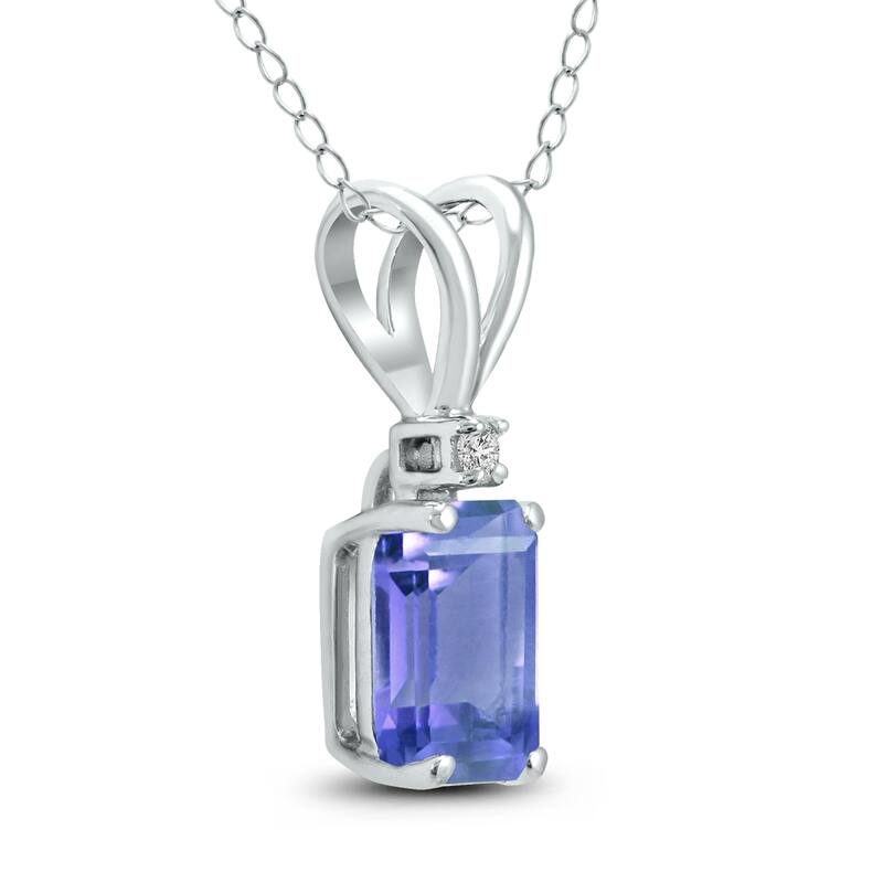 Marquee 14K White Gold 6x4MM Emerald Shaped Tanzanite and Diamond Pendant
