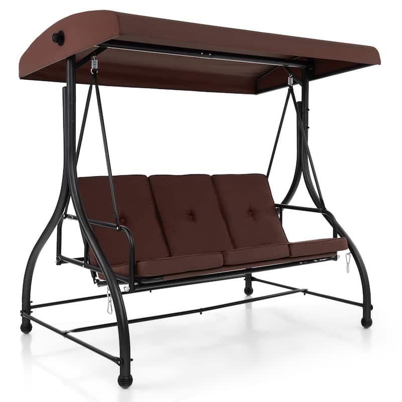 3 Seat Outdoor Porch Swing with Adjustable Canopy - 71" x 47" x 70"