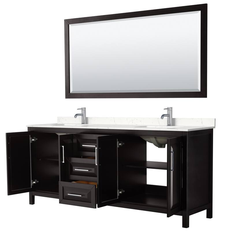 Daria 80 Inch Double Vanity, Cultured Marble Top, 70 Inch Mirror