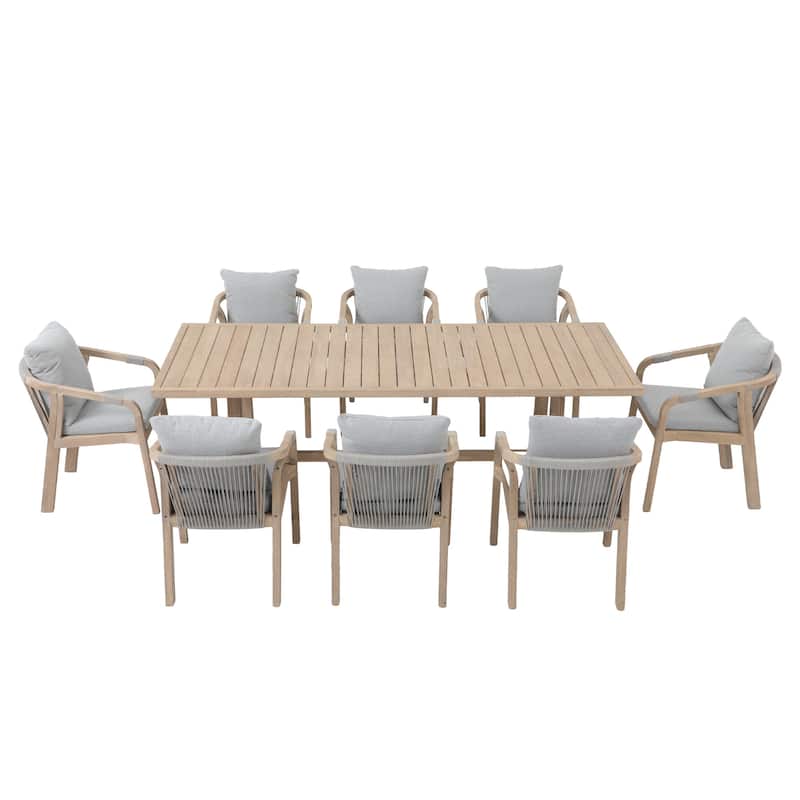 Outdoor Rope Dining Chair and Wood Dining Table Set of 9