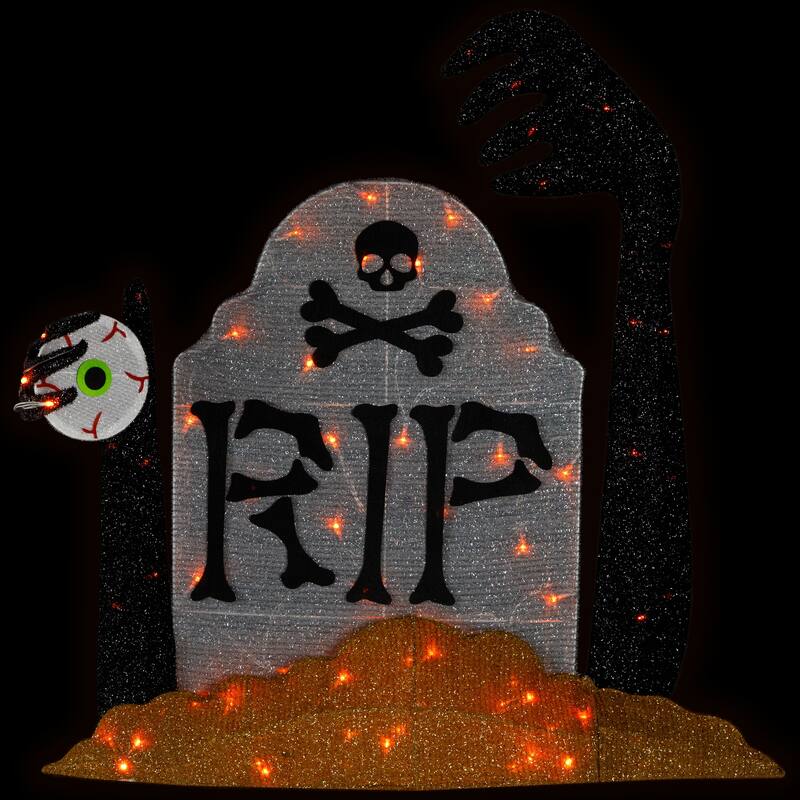 Lighted Tombstone Halloween Decoration - 31.5" - Black and Gray - Orange LED Lights
