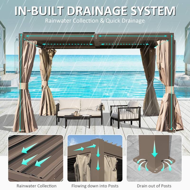 Domi Louvered Pergola 10' x 10', Aluminum Outdoor Pergola with Adjustable Louvers, Full Aluminum Frame, Built-in Gutter System