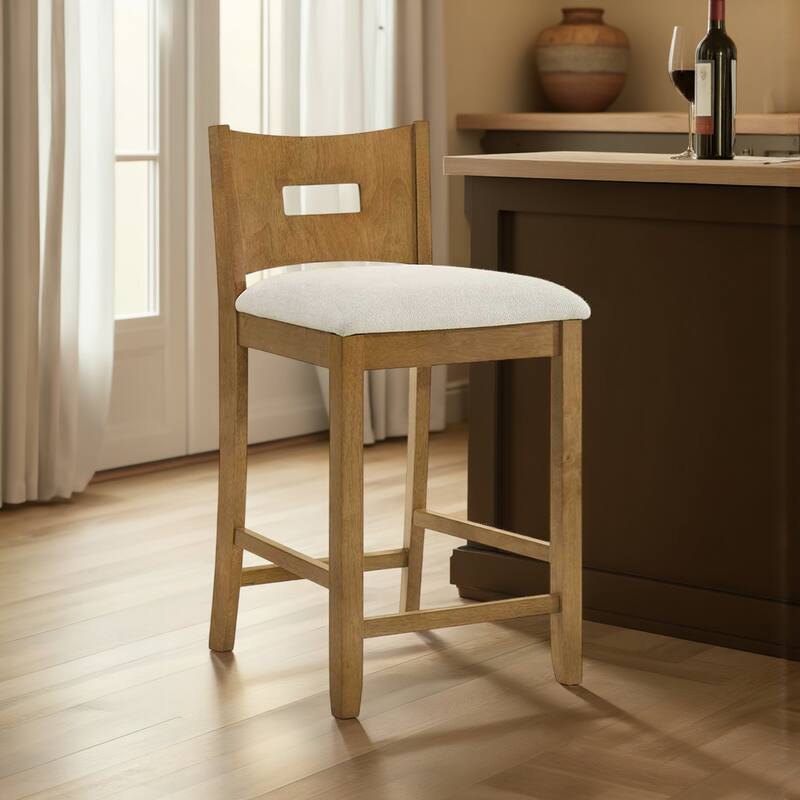 Ren Rubberword Bar Stool, Ivory Upholstered Counter Height Stool
