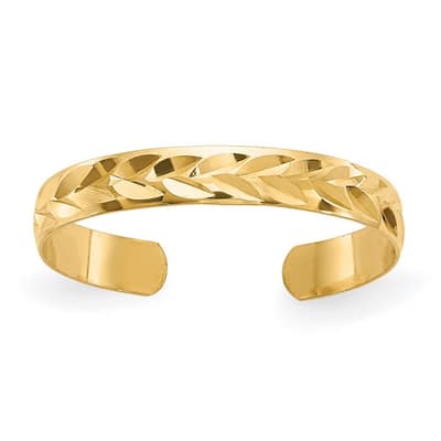 Curata Womens Adjustable Solid 14 karat Yellow Gold Diamond-Cut Toe Ring