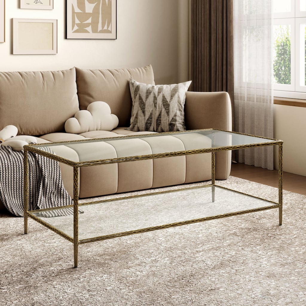 247 Shop At Home Lalia Modern Hammered Metal 1-Shelf Coffee Table